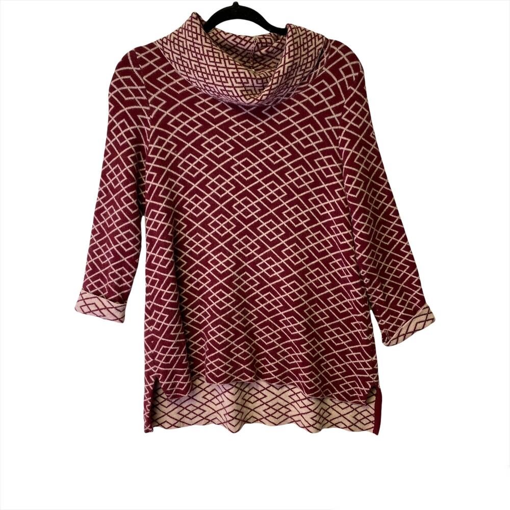 Anthropologie Sweater Moth Alpaca Galena Burgundy White Cowl Neck Small